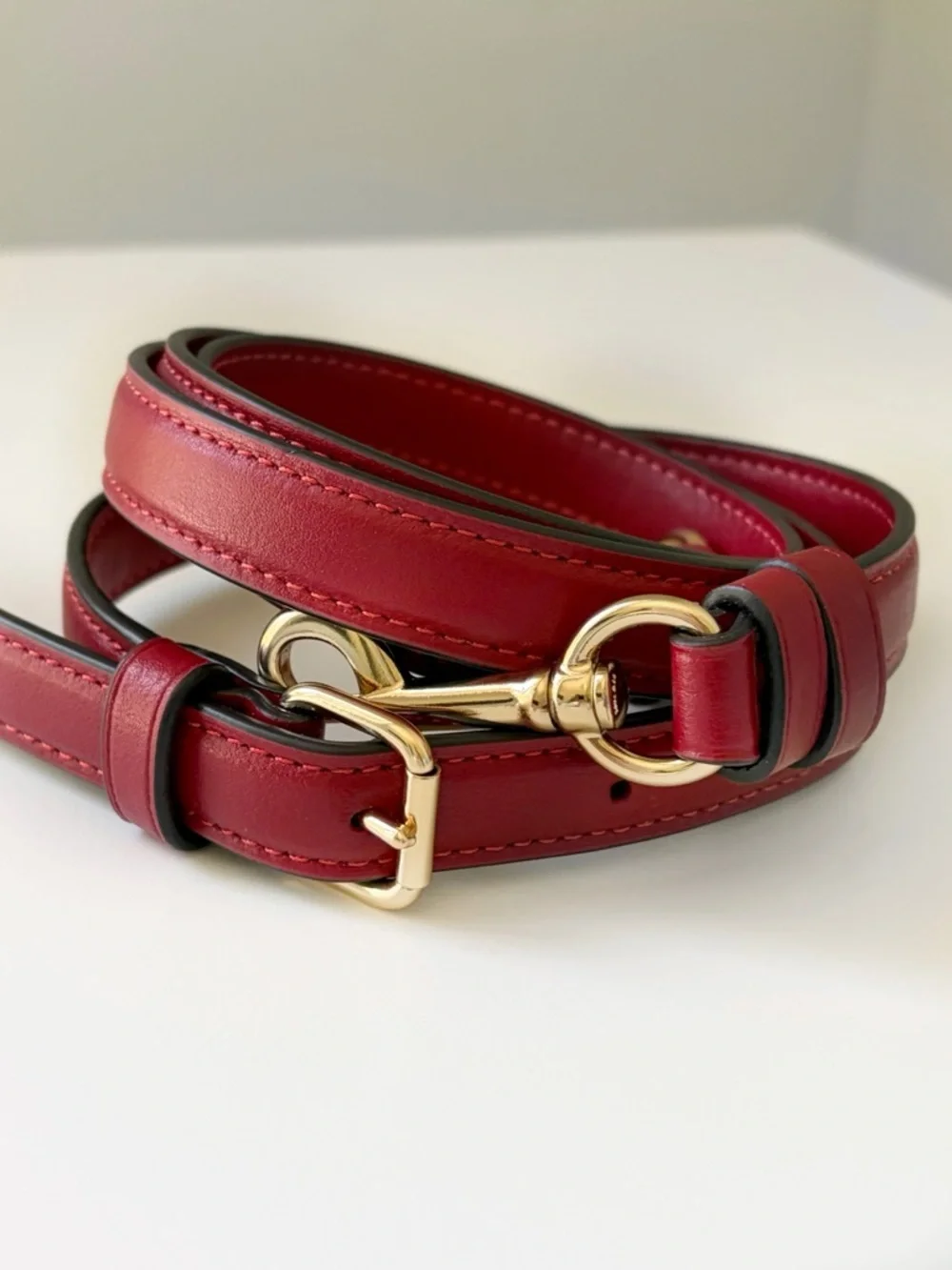 Coach Red Leather Crossbody Strap with Gold Hardware